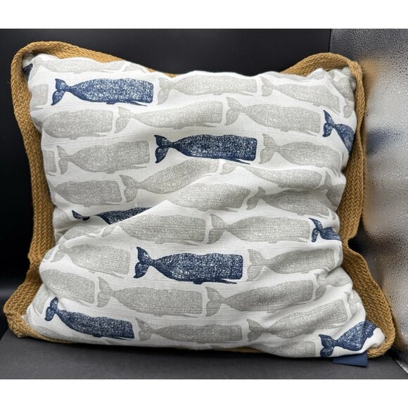 Tommy Hilfiger Blue Whale Throw Pillow Textured Border Nautical Ocean Decor - Picture 2 of 6